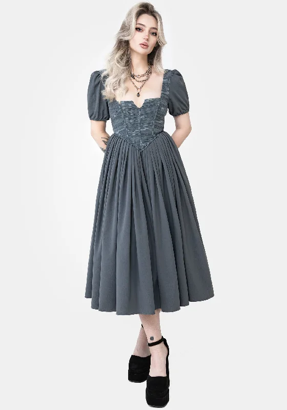 Style Redefined Exquisite Craftsmanship Slain Puff Sleeve Corset Midi Dress