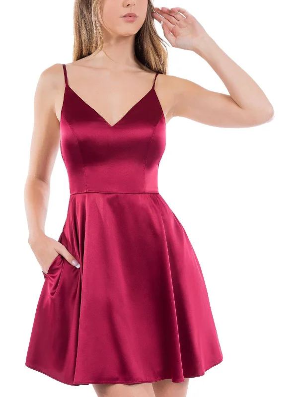 Stylish Savings Seasonal Trend Juniors B Darlin Womens Satin Mash Inset Fit & Flare Dress