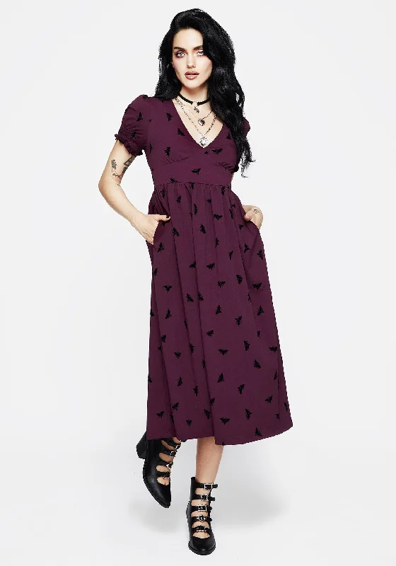 Chic Style, Always In Vogue Effortless Style Styx Moth Flocked Velour Print Midi Dress