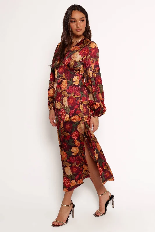 Sleek Style Discounts Urban Sophistication Zimmer Long Sleeve Maxi Dress - Sangria Bloom