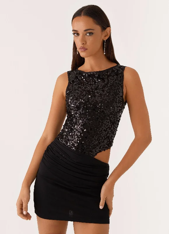 Budget Friendly Effortless Sophistication Superstition Sequin Mini Dress - Black