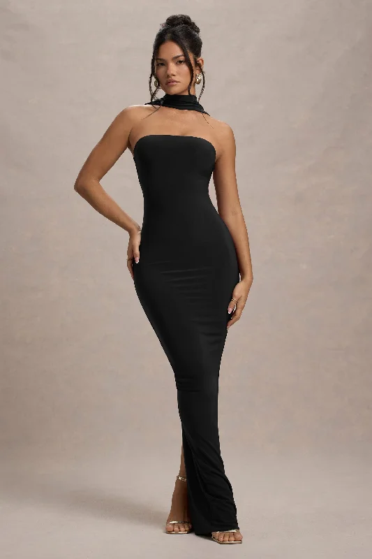 Swimwear Summer Blowout Weekend Special Nobu | Black Bandeau Maxi Dress With Halter-Collar