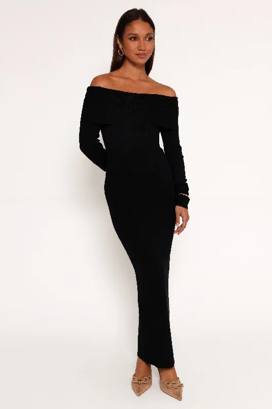 Casual Chic Effortless Comfort Archie Off The Shoulder Midi Dress - Black