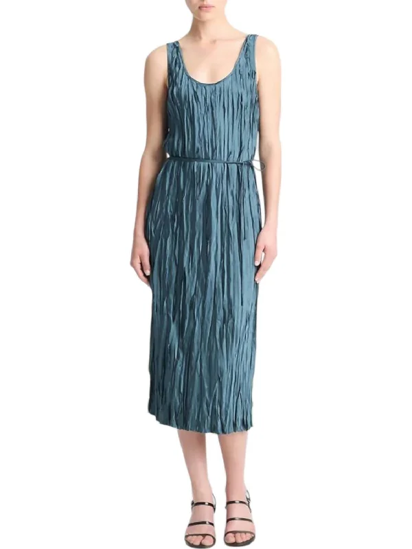 Glamorous Fashion Offers Flowy Fabric Crushed Satin Bias Tank Dress In Marine Stone