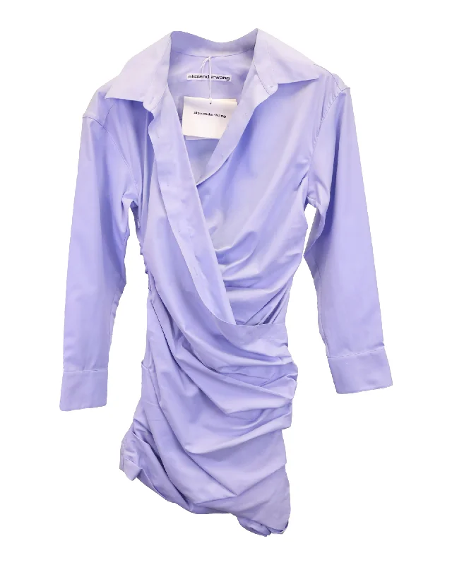 Latest Trends Minimalist Office - Ready Style Alexander Wang Draped Mini Shirt Dress in Blue Cotton