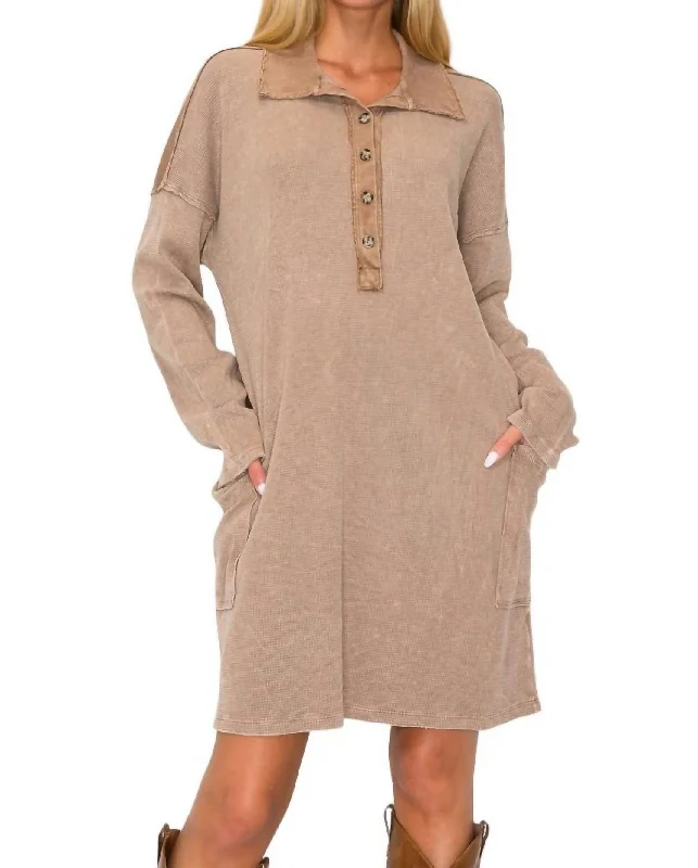 Contemporary Chic Promotions Bold Patterns Everyday Essential Shirt Dress In Mocha