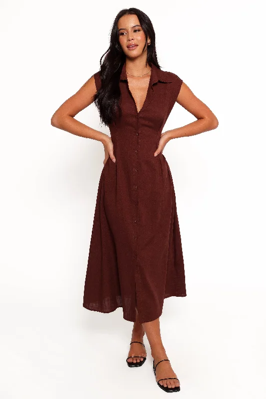 End-Of-Season Clearance Feminine Flow Cami Midi Dress - Chocolate Brown