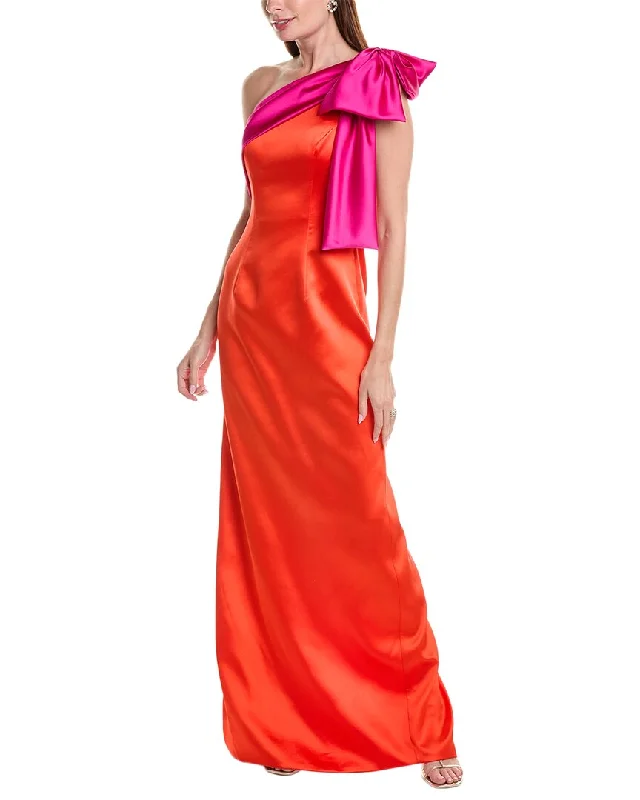 Hot Items Feminine Soft - Hued Look Rene Ruiz One-Shoulder Satin Column Gown