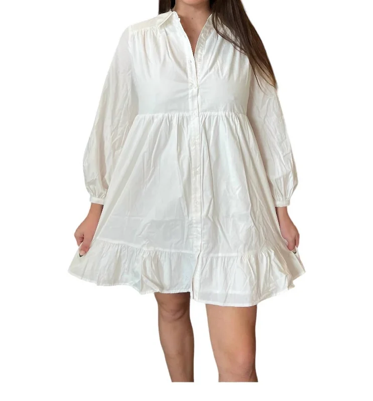 Affordable Trendy Fashion Vintage Charm Poplin Mini Shirt Dress In White