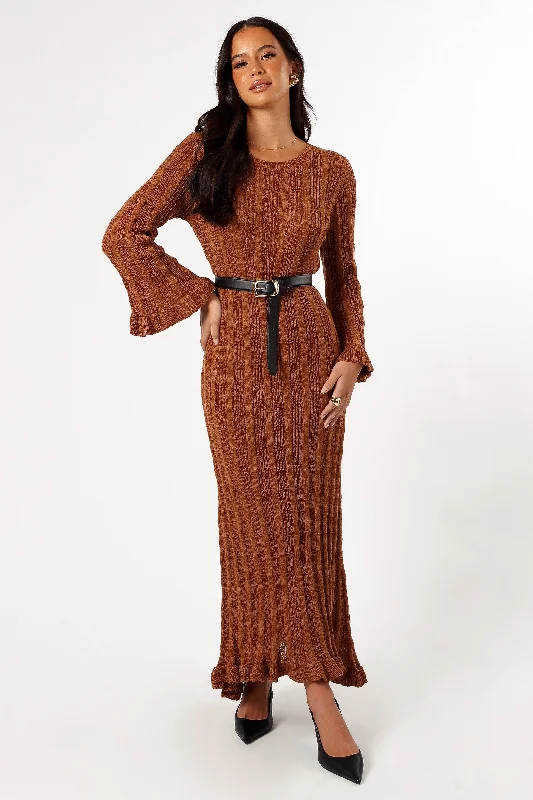 Street Style Discounts Final Clearance Colter Long Sleeve Maxi Dress - Bronze