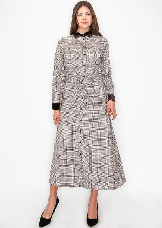 Flash Sale, Don'T Miss Grab Romantic Date - Night Styles Now Mauve Plaid Maxi Shirt Dress