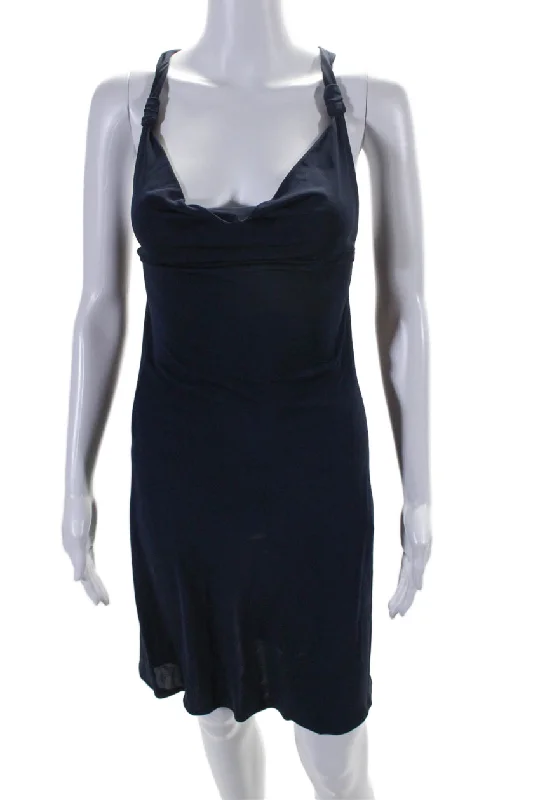 New Arrivals Bold Silhouette Yigal Azrouel Womens Cowl Neck Sleeveless Body Con Dress Navy Blue