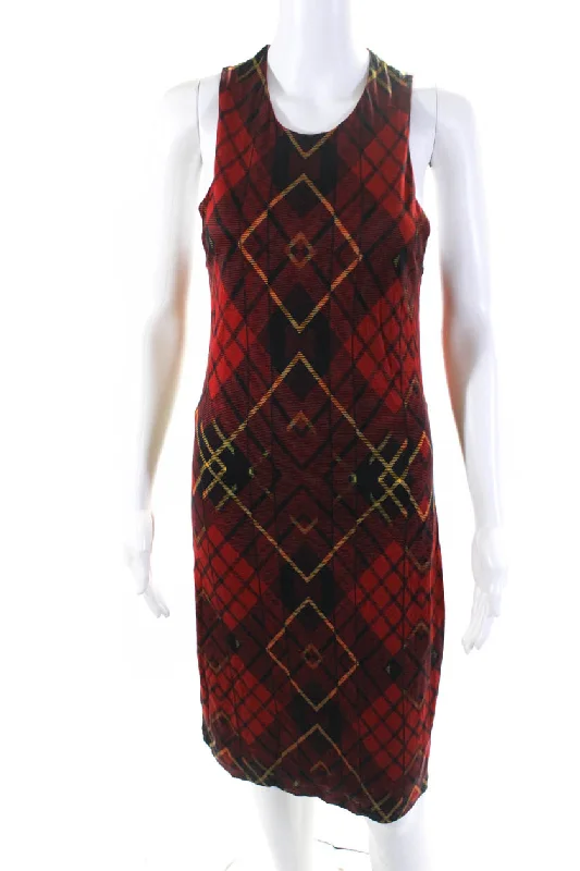 Relaxed Style Deals Minimalist Elegant Alexander McQueen Womens Plaid Sleeveless Knee Length Shift Dress Red