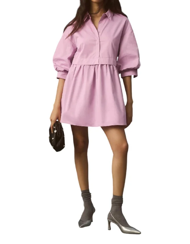 Chic Style, Always In Vogue Minimalist Chic Puff Sleeve Shirt Dress In Lilac