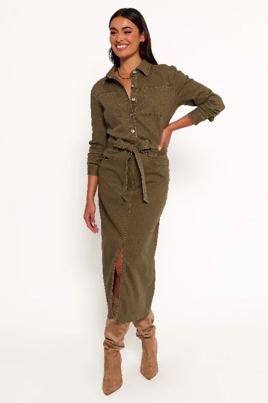 Trendy Looks On Sale Chic Urban Fashion Look Cortney Long Sleeve Maxi Dress - Olive