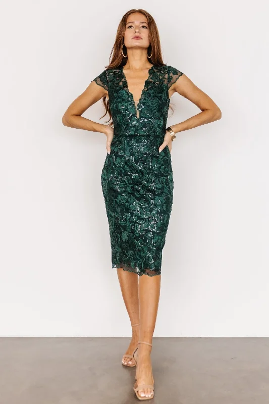 Chic And Edgy Limited - Stock Jacqueline Embossed Midi Dress | Emerald