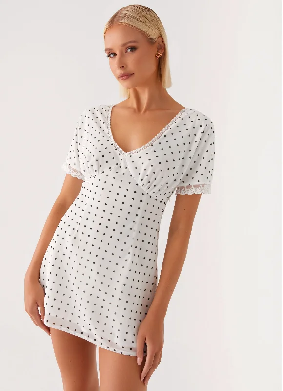 Flash Sale Fever Boho - Chic Festival - Ready Style Marlowe Mini Dress - White Polkadot