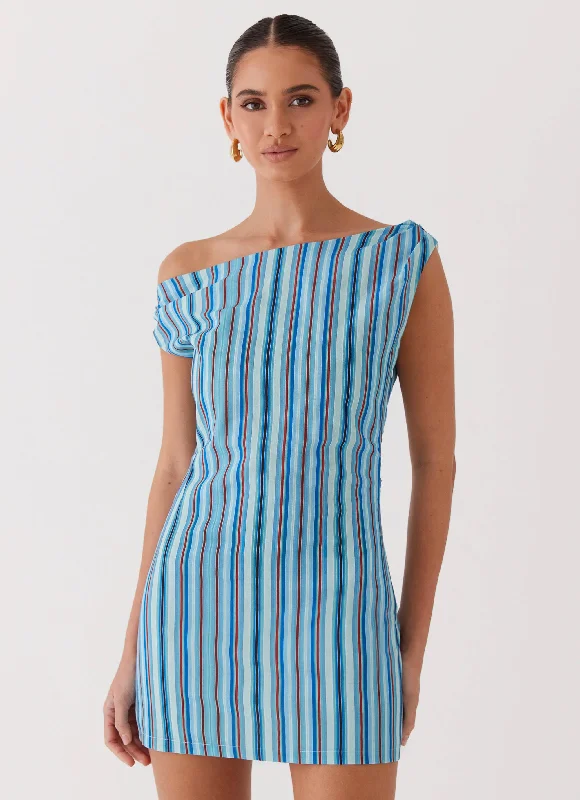 Affordable Luxury Fashion Great Deals on Ethnic Cultural Wear Saona Off Shoulder Mini Dress - Blue Stripe