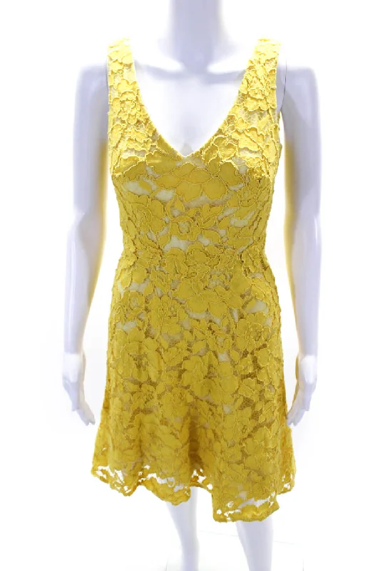 Hot Brand Discounts Subtle Sophistication ML Monique Lhuillier Womens Yellow Lace Sleeveless Dress Yellow