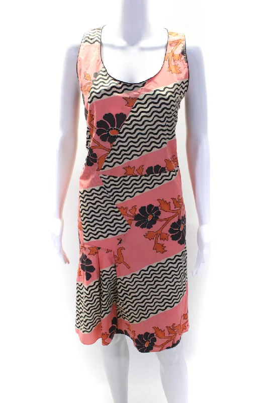 Spring Fashion Seasonal Trend Marni Womens Cotton Abstract Print Patchwork Sleeveless Shift Dress Pink