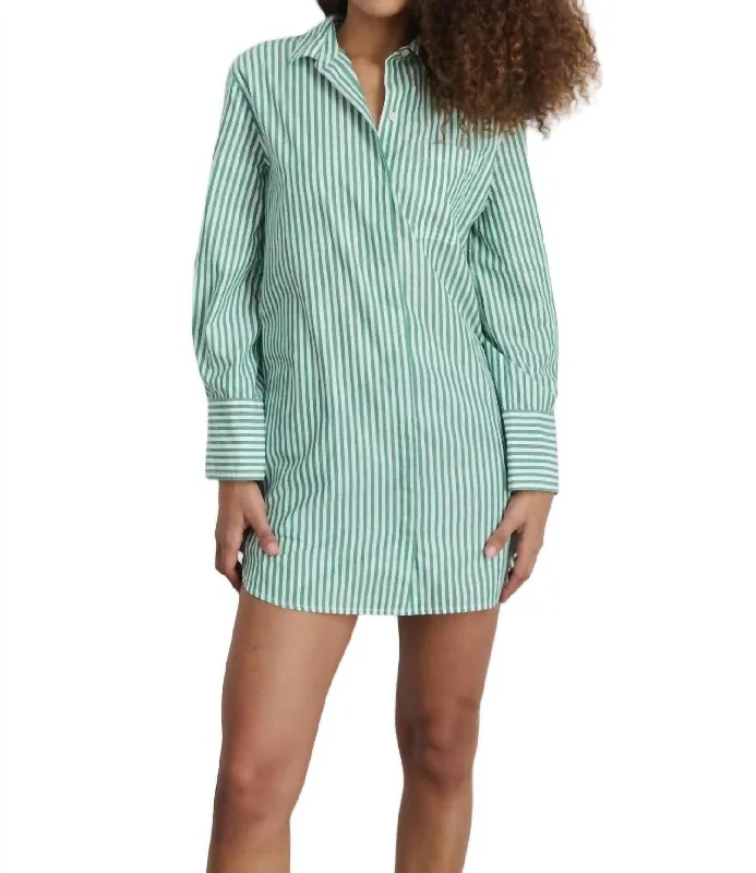 Romantic Chic Deals Elevated Style Belle Shirt Dress In Green/white