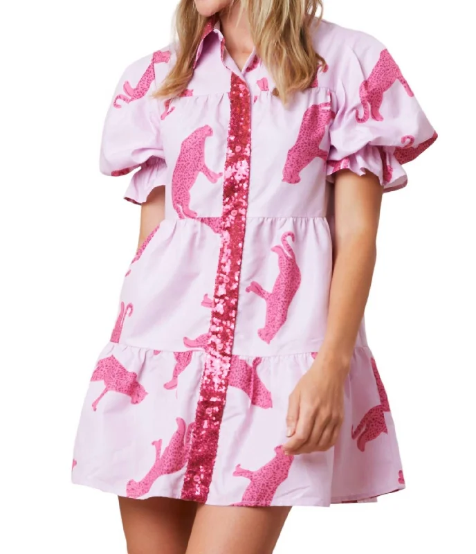 Swimwear Summer Blowout Casual Elegance Cheetah Print Poplin Shirt Dress In Pink