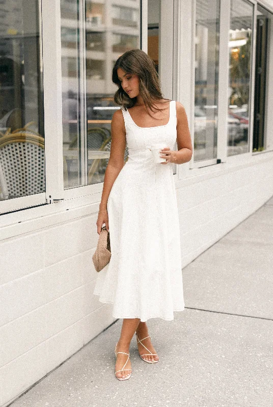 Season Sale Vintage Look Una Midi Dress - White