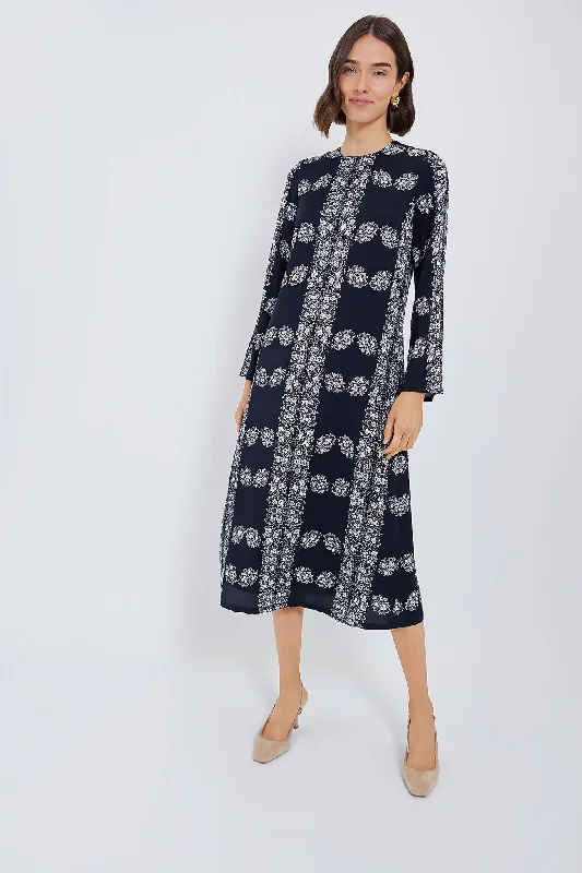 Huge Discounts This Week Minimalist Elegant Navy Floral Harrington Maxi Dress