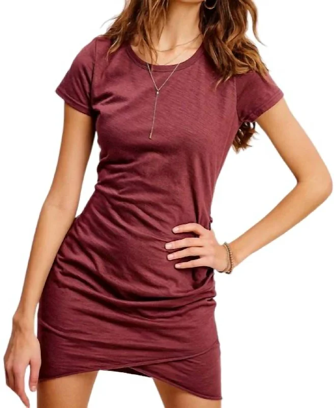 Budget-Friendly Fashion Feminine Grace Maryse Wrap Front T-Shirt Dress In Berry