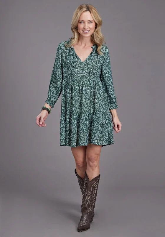 Shop The Hottest Deals Artful Design Stetson Womens Lucky Littl Floral Green 100% Rayon S/S Dress