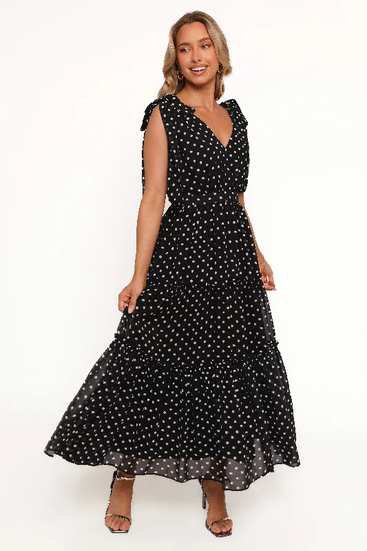 Vibrant Style Promotions Dreamy Aesthetic Ada Maxi Dress - Black Polka Dot