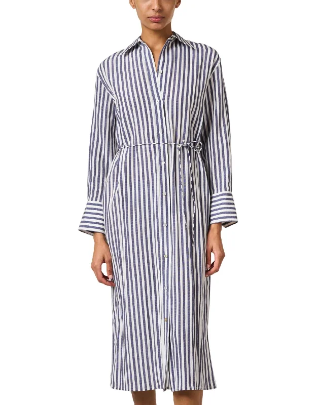 Break Fashion Norms Elegant Ensemble Striped Shirt Dress In Blue Stripe