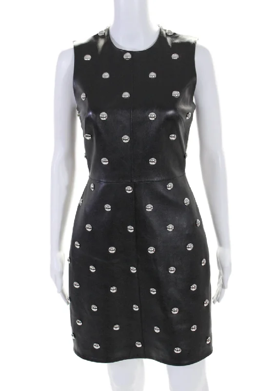 Must Haves Soft Textures Alexander Wang Womens Leather Studded Sleeveless Sheath Dress Black