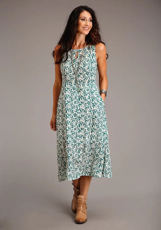 Fashion Forward Elegant Ensemble Stetson Womens Floral Jade Green Rayon/Nylon S/L Dress