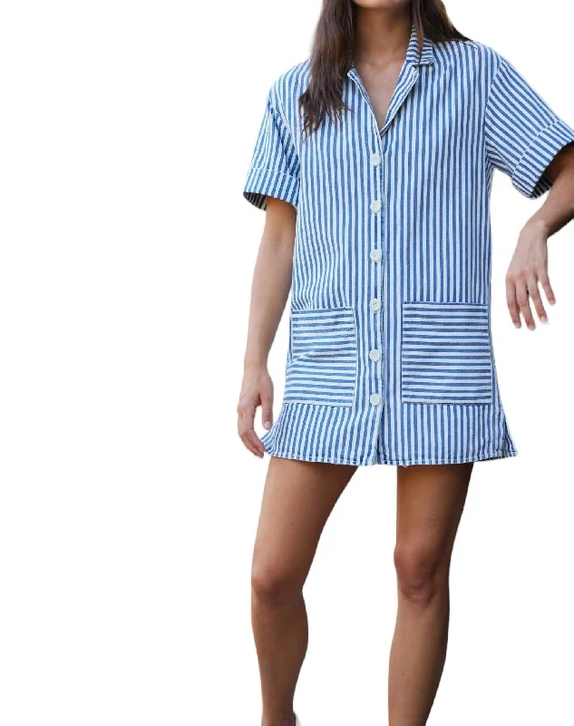 Boutique Styles Tropical Island - Inspired Attire Ozel Shirt Dress In Denim Stripe