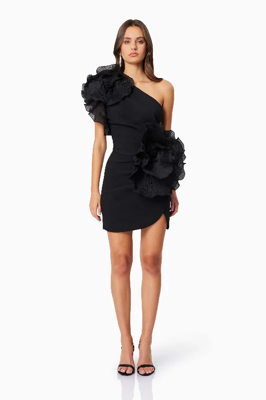 Forward Trendsetter Contemporary Chic Maya 3D Floral Cocktail Dress in Black