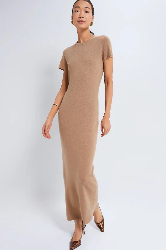 Stylish Statements Effortless Sophistication Tan Cashmere T-Shirt Maxi Dress