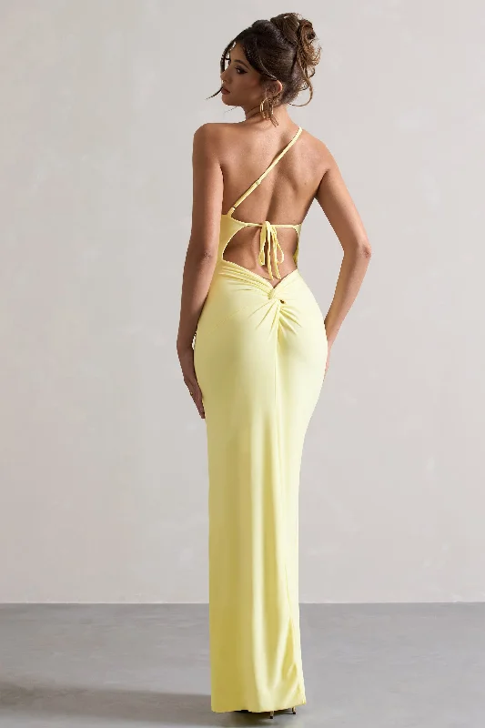 Romantic Fashion Discounts Flowing Silhouette Dressing Up | Lemon One Shoulder Maxi Dress With Open Back Detail