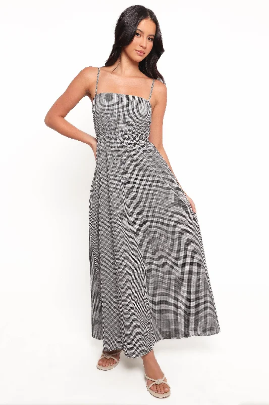 Huge Price Cut Effortless Grace Serene Maxi Dress - Black Gingham