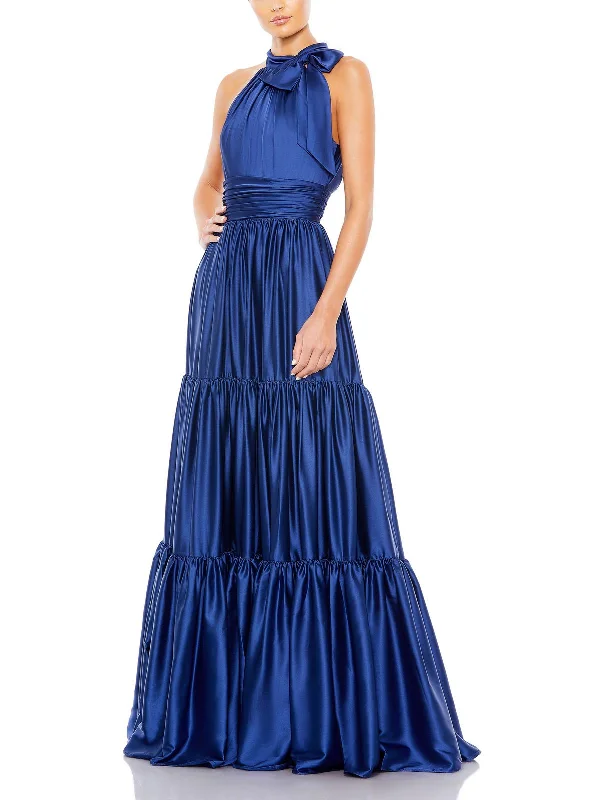 Sustainable Fashion Extravaganza Dreamy Draping Womens Satin Halter Evening Dress