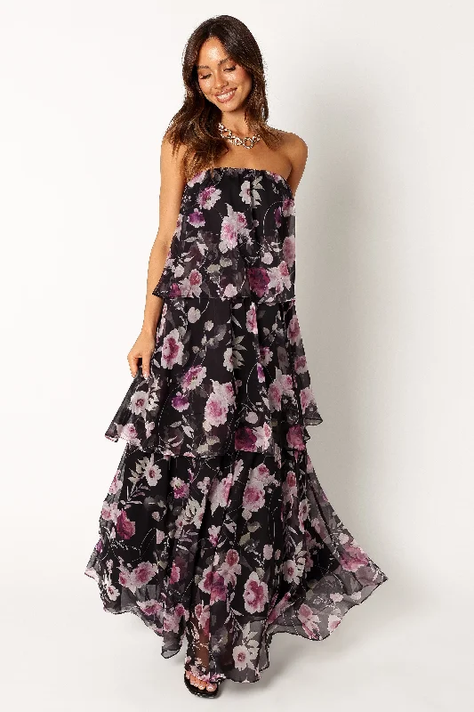 Huge Price Cut Final Clearance Bloom Strapless Maxi Dress - Black Floral