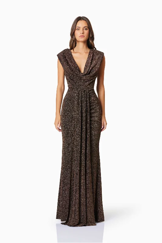 Seasonal Fashion Elegant Attire Nalani Fitted Maxi Dress In Black & Gold