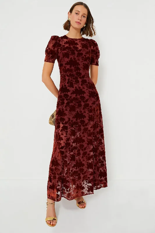 Trendy Women'S Wear Collection Graceful Drape Copper Floral Ralph Velvet Dress