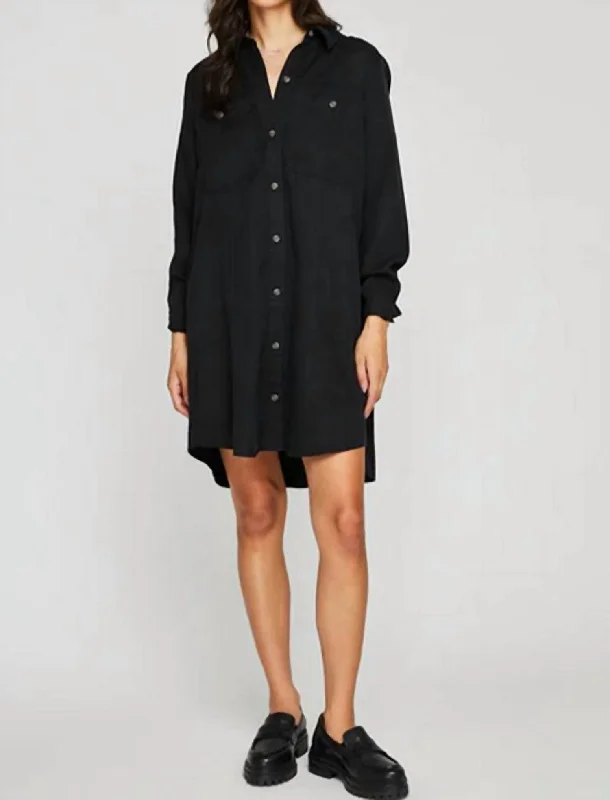 Trend Leading Collection Flowy Fabric Katie Shirt Dress In Black