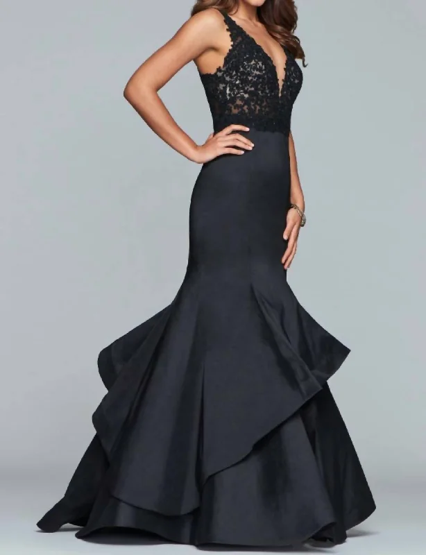 Modern Chic Discounts Feminine Grace Beaded Bodice Evening Gown in Black