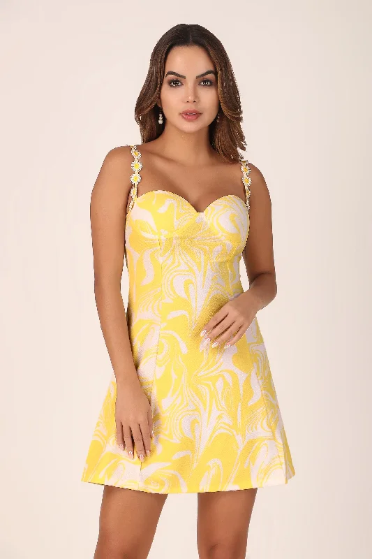 Refined Fashion Sale Dreamy Draping Floral Lace Cupped Dress - Yellow