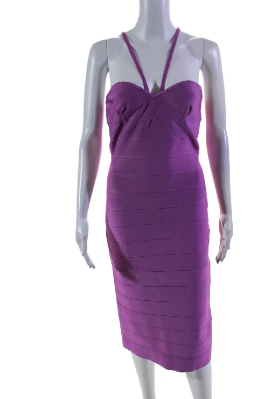 Best Sellers Dreamy Aesthetic Herve Leger Womens Back Zip Sleeveless V Neck Sheath Dress Pink