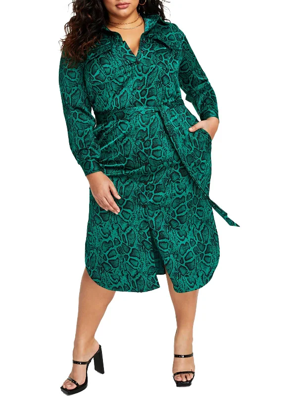 Exclusive Deals Online Bold Patterns Plus Womens Satin Midi Shirtdress