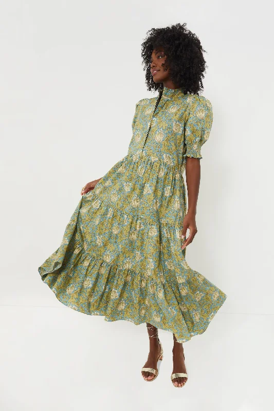 Casual Chic Today Only Blue and Green Leafy Floral Bennett Maxi Dress