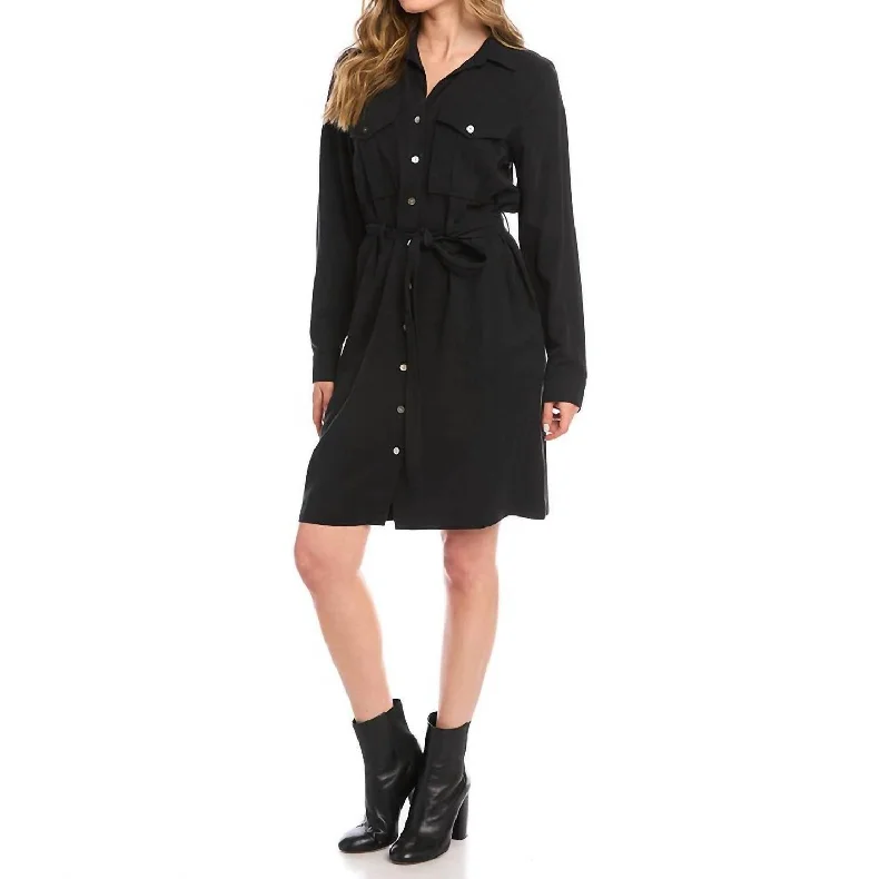 Retro Style Promotions Graceful Cut Shirt Dress In Black